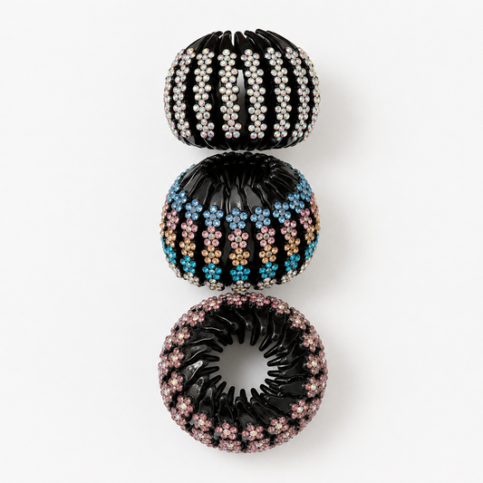 Lily Fashion Tipicos Rhinestone Hair Bun Maker for Women, Crystal Donut Hair Accessory, Sparkly Ponytail Holder for Elegant Hairstyles